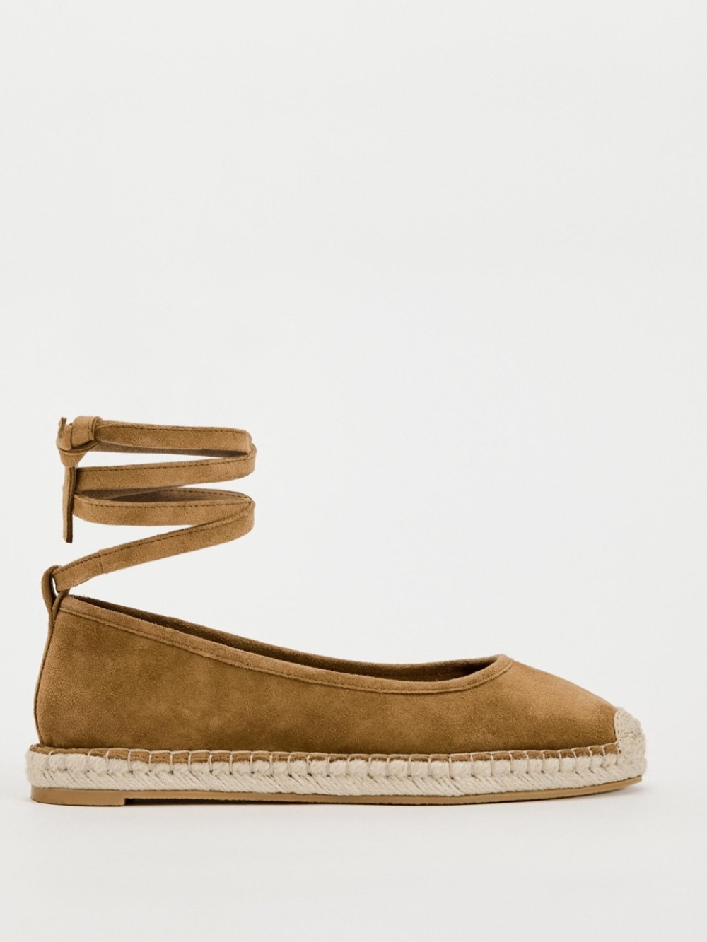 Zara‎ Tan Suede Ankle-Tie Espadrilles